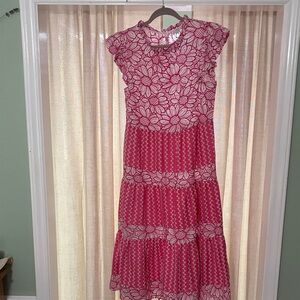 VOY brand Pink Floral Tiered Midi Dress - Women's